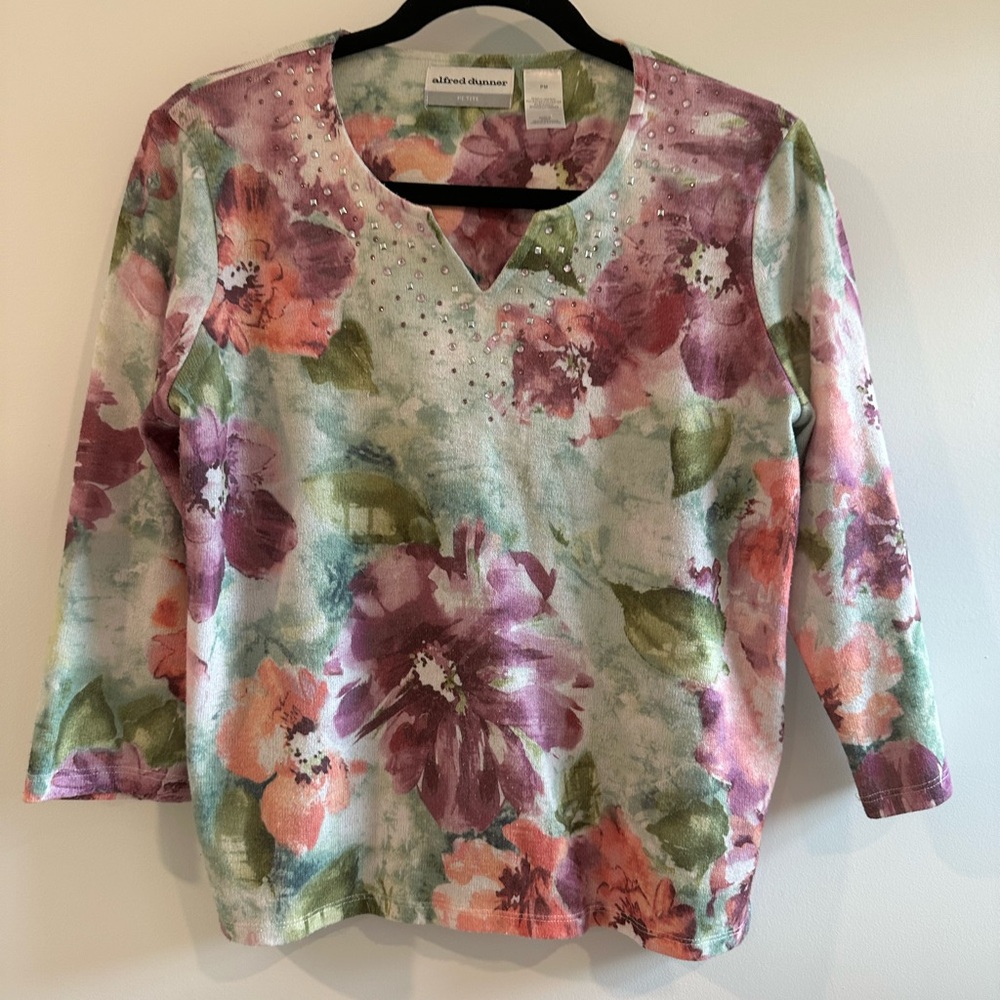 Alfred Dunner Floral Blouse - Purple, Green, and Orange